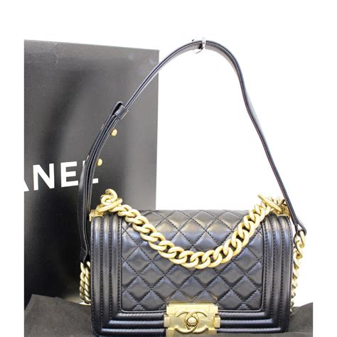 chanel le boy small flap bag in black leather